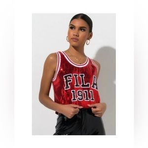 Fila Tops Fila Kiki Sequin Crop Top Red Size XS